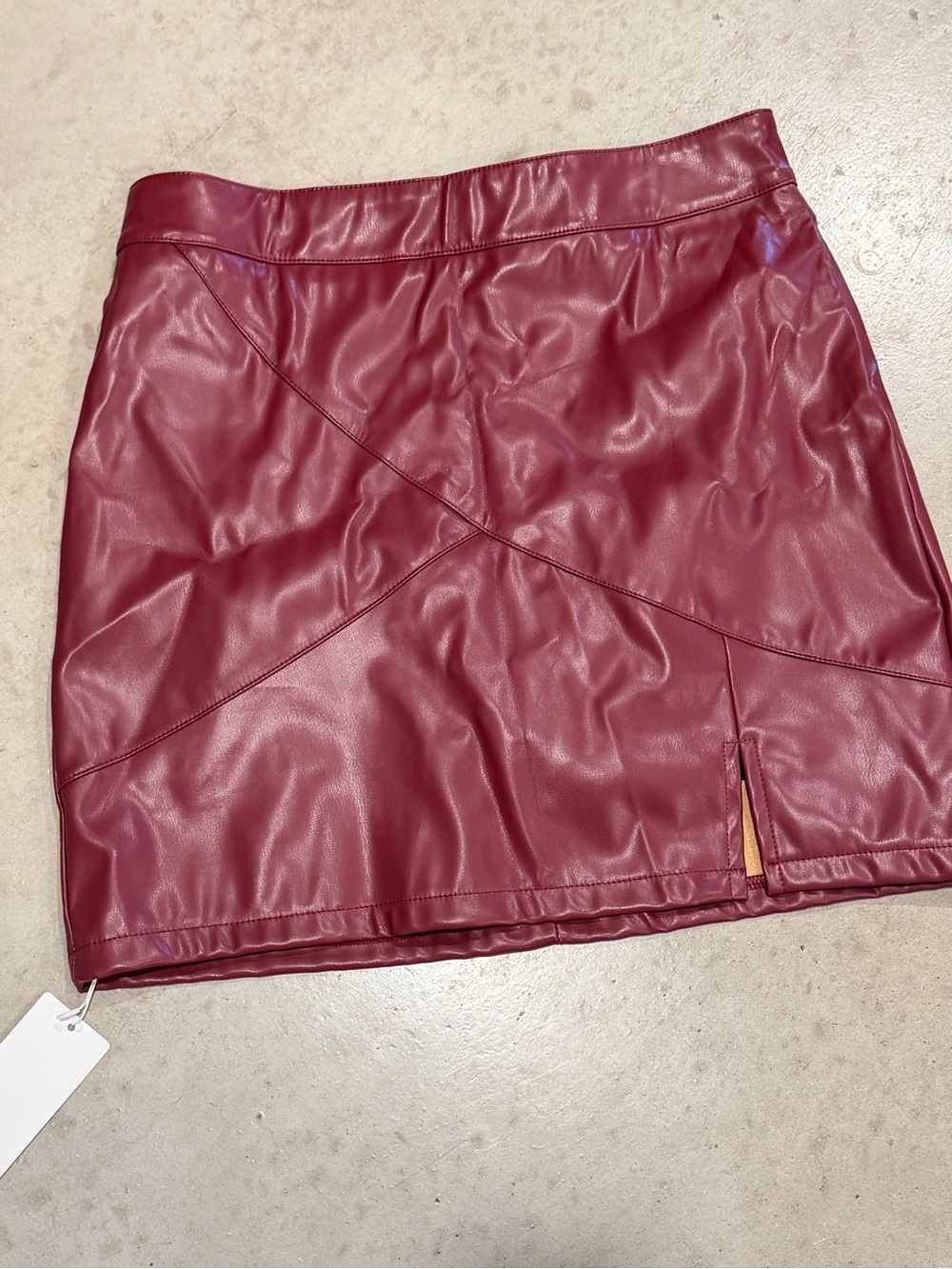 Women’s Faux Leather Burgundy Mini Skirt